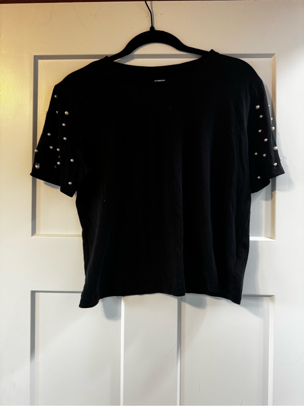 Express Black Short-Sleeve Tee with Studded Sleeves